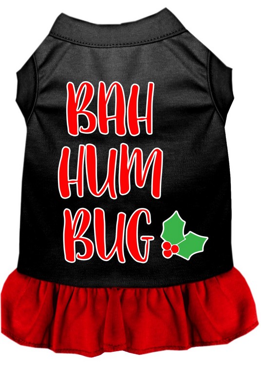 Bah Humbug Screen Print Dog Dress Black with Red Med